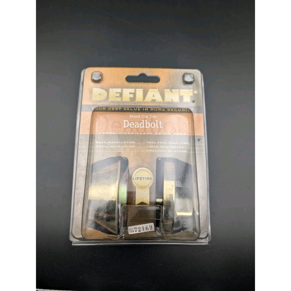 Defiant Deadbolt Keyed One Side 154-725 Shiny Brass New